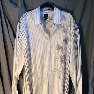 Men's Striped Button-Down Shirt with Floral Design